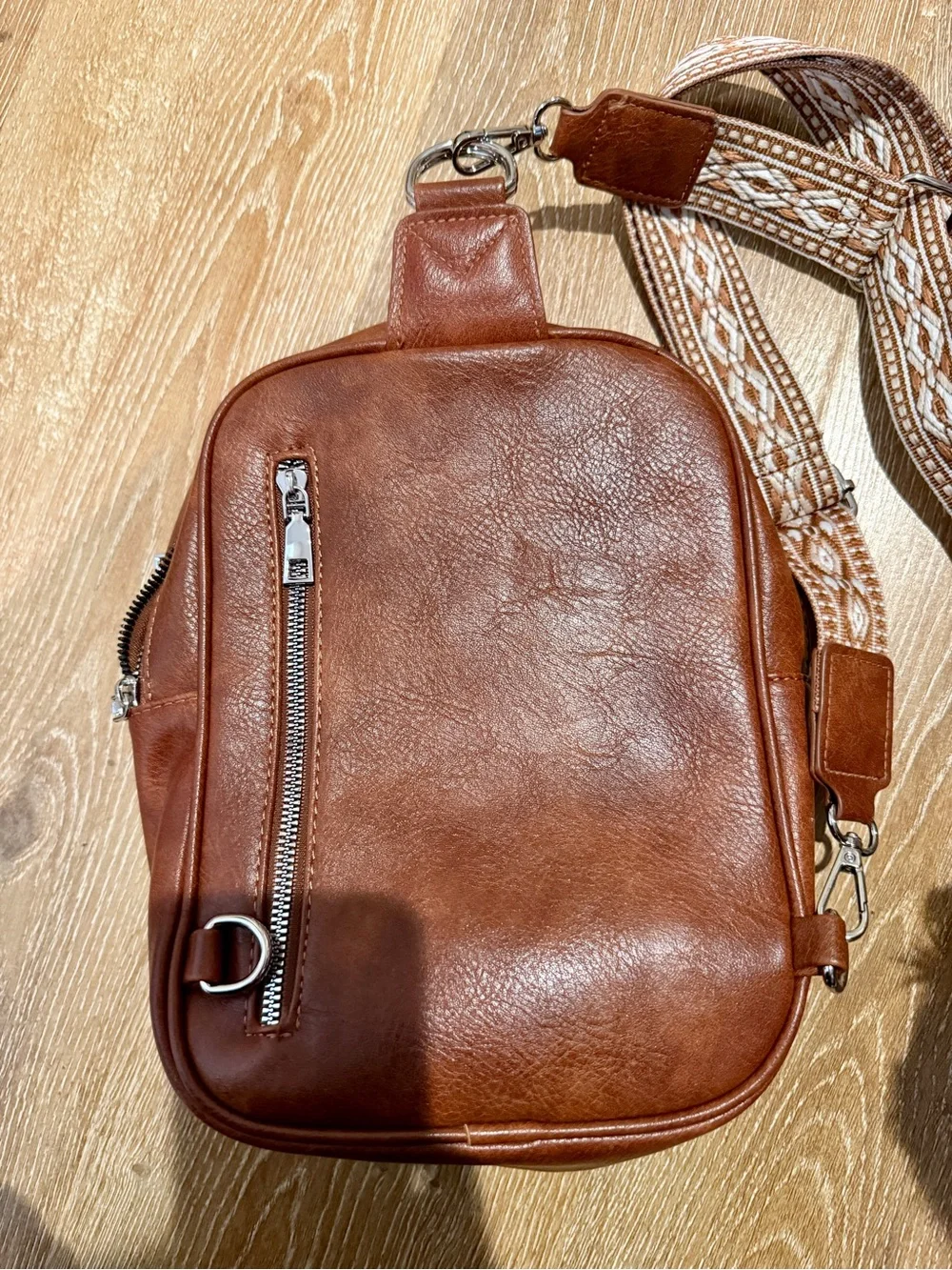 Brown Leather Crossbody Mini Sling Diaper Bag- Unbranded
